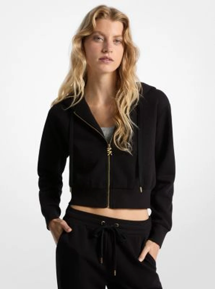 Logo Jacquard Charm Cropped Zip-Up Hoodie