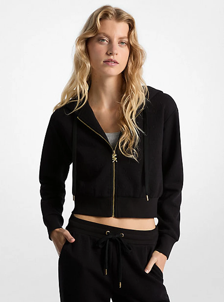 Logo Jacquard Charm Cropped Zip-Up Hoodie