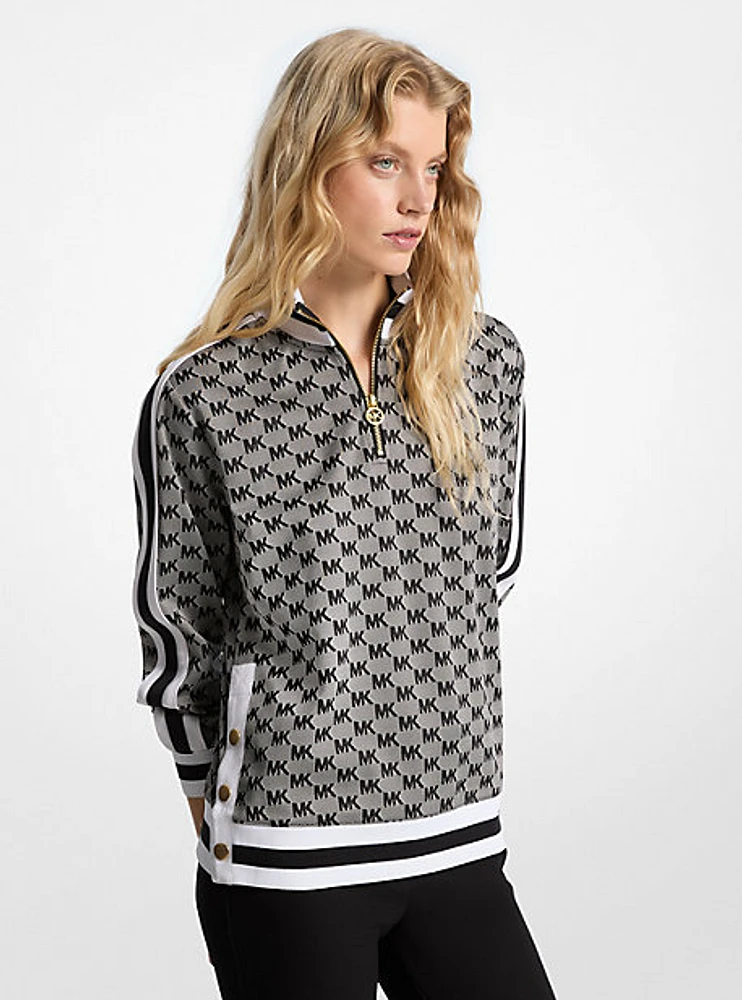 Logo Jacquard Knit Side-Snap Quarter-Zip Sweatshirt