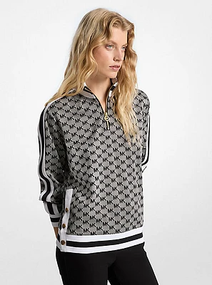 Logo Jacquard Knit Side-Snap Quarter-Zip Sweatshirt