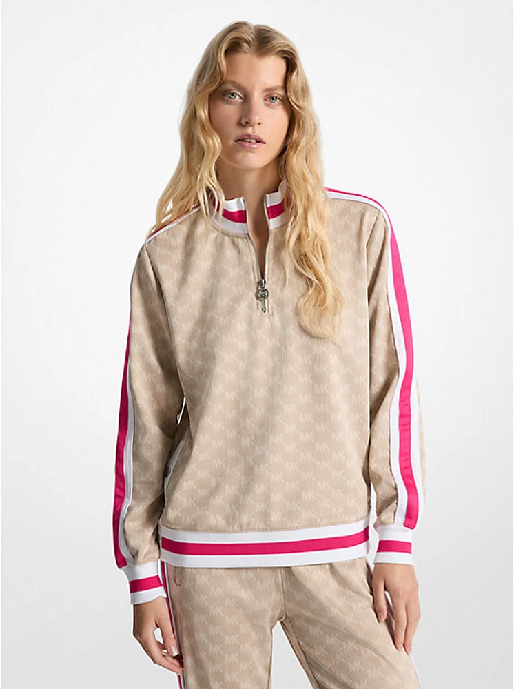 Logo Jacquard Knit Side-Snap Quarter-Zip Sweatshirt