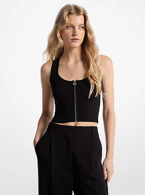 Ribbed Viscose Blend Zip-Up Tank Top