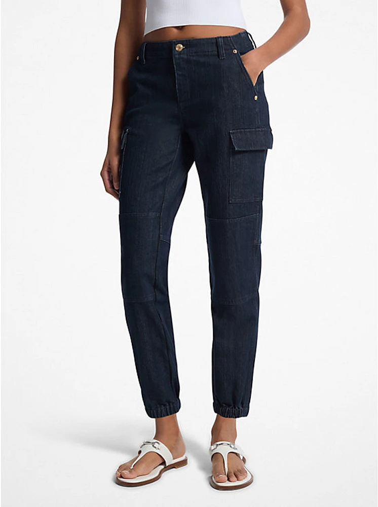 Washed Stretch Denim Cargo Jeans