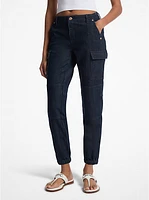 Washed Stretch Denim Cargo Jeans