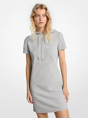 Studded Logo Cotton Blend Hoodie Dress