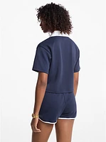 Cotton Blend Cropped Polo Shirt