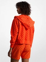 Logo Jacquard Terry Cropped Zip-Up Hoodie