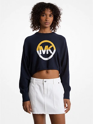 Color-Block Logo Cotton Blend Cropped Sweater