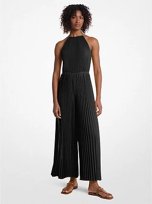 Pleated Embellished Georgette Halter Jumpsuit