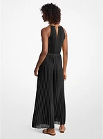 Pleated Embellished Georgette Halter Jumpsuit