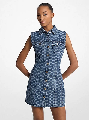 Logo Jacquard Stretch Denim Sleeveless Shirtdress