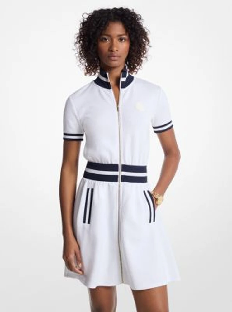 Cotton Blend Knit Zip-Up Dress