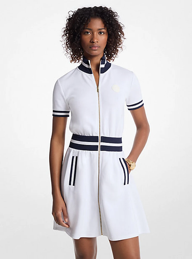 Cotton Blend Knit Zip-Up Dress
