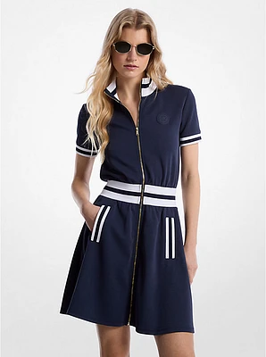 Cotton Blend Knit Zip-Up Dress
