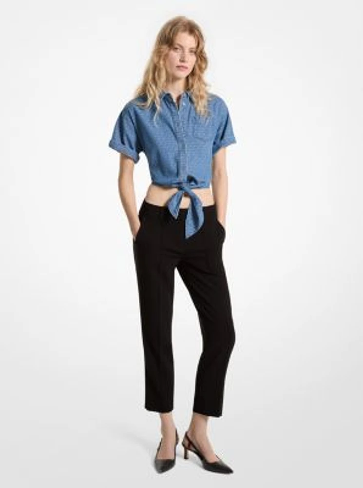 Logo Jacquard Denim Tie-Front Shirt