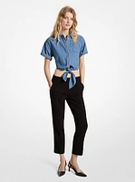 Logo Jacquard Denim Tie-Front Shirt