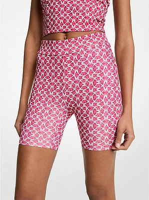 Logo Print Stretch Knit Biker Shorts