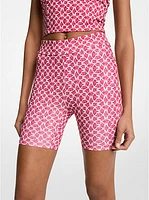 Logo Print Stretch Knit Biker Shorts