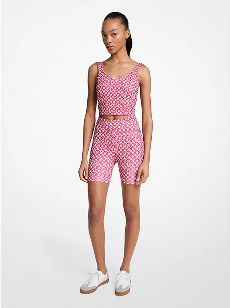 Logo Print Stretch Knit Cropped Tank Top