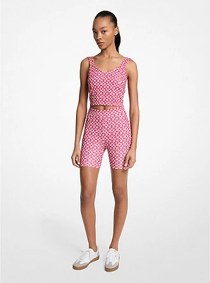 Logo Print Stretch Knit Cropped Tank Top