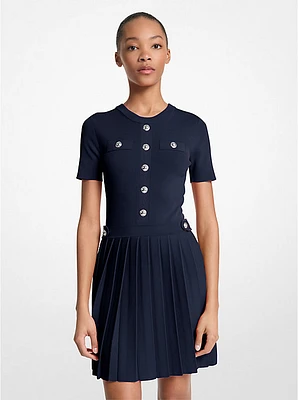 Stretch Knit Pleated Mini Dress