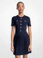 Stretch Knit Pleated Mini Dress