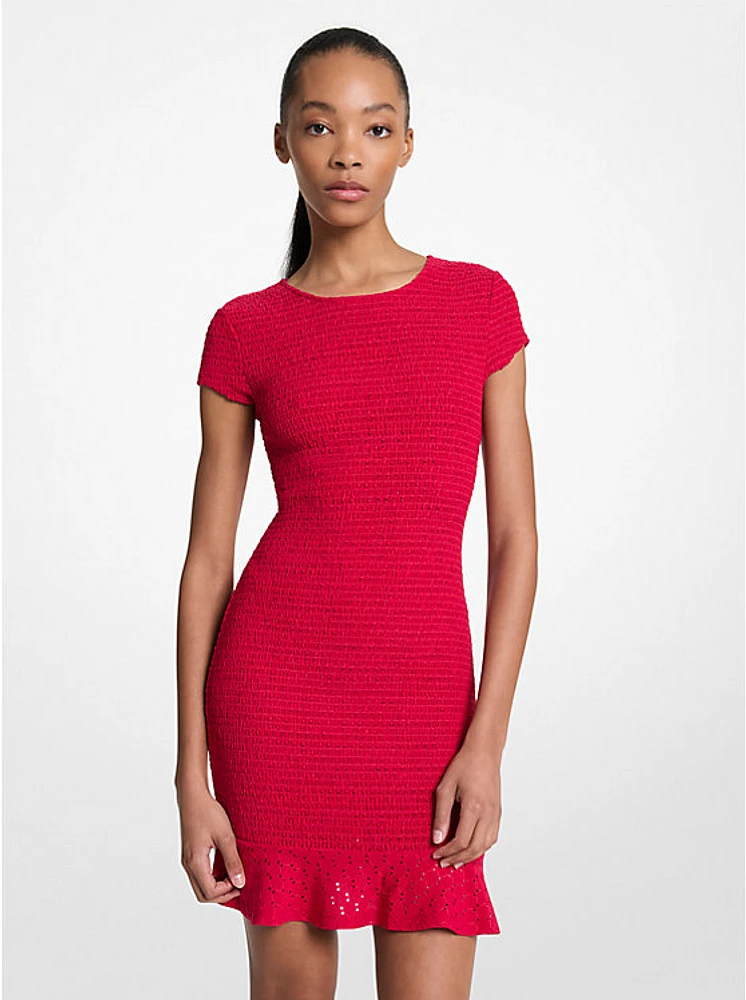Smocked Knit Mini Dress