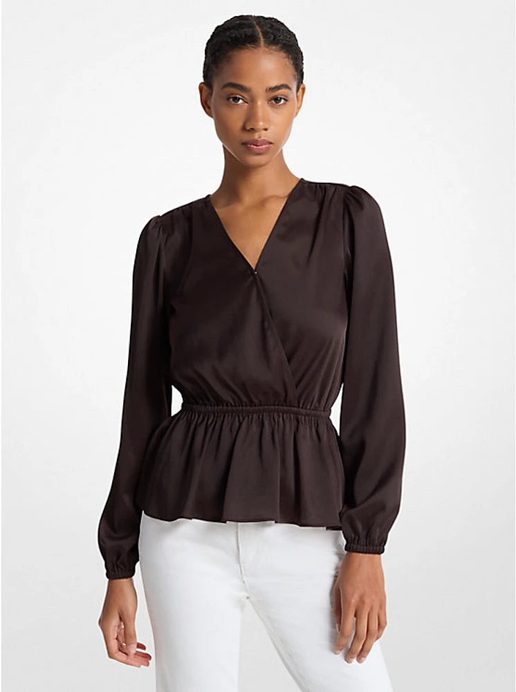 Crinkled Satin Long-Sleeve Top