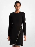 Astor Stud Stretch Knit Long-Sleeve Dress