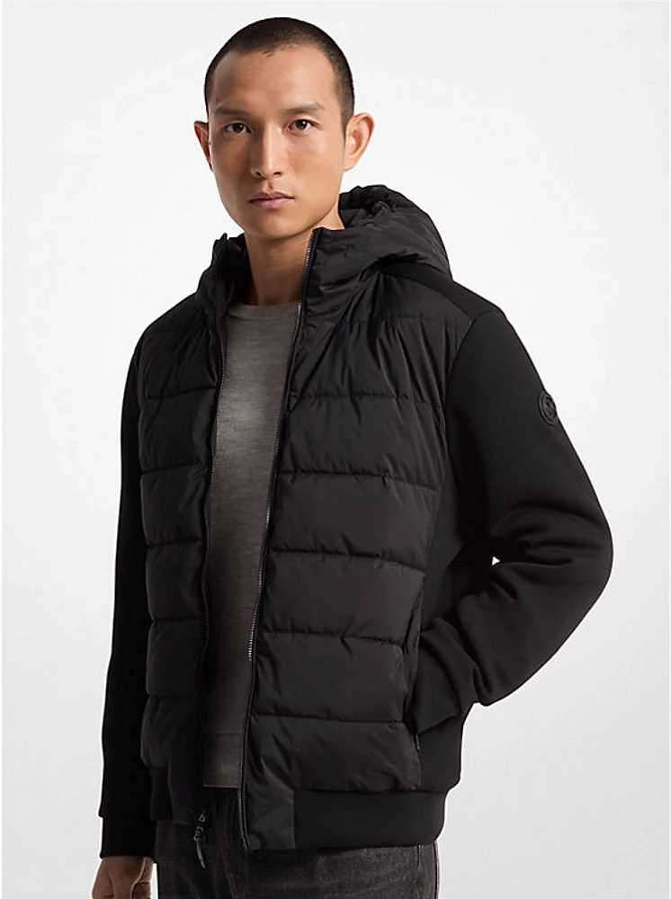 Quilted Mixed-Media Hooded Jacket