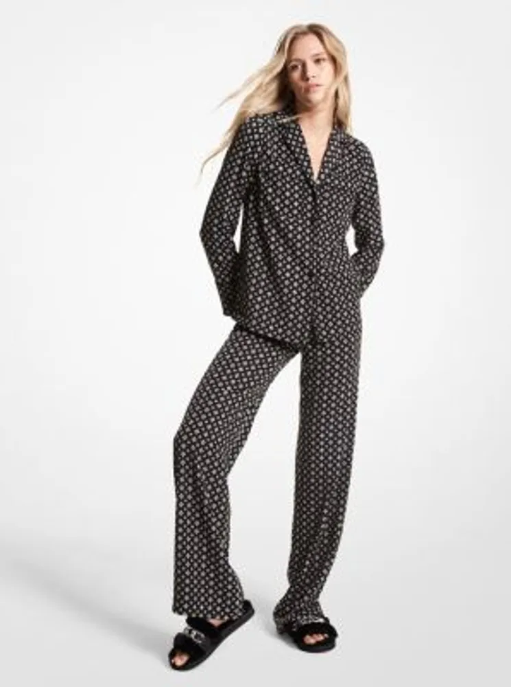 Studded Medallion Crushed Crepe Pajama Shirt