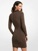 Logo Jacquard Mock Neck Sweater Dress