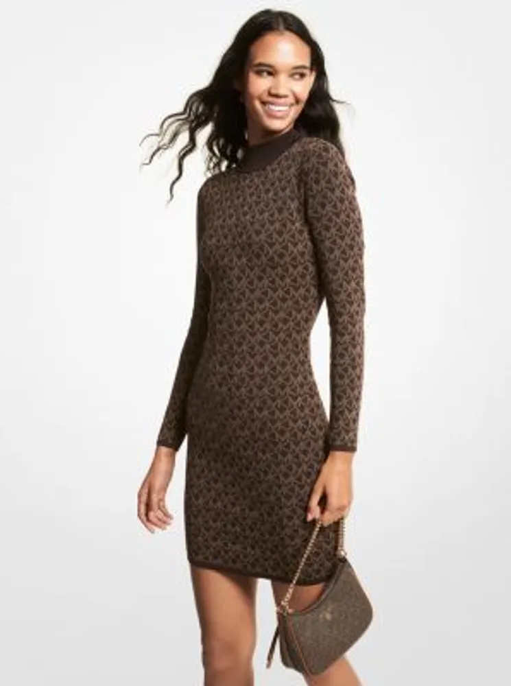 Logo Jacquard Mock Neck Sweater Dress