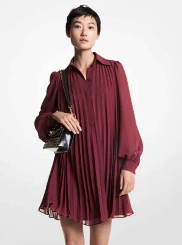 Georgette Pleated Shirtdress