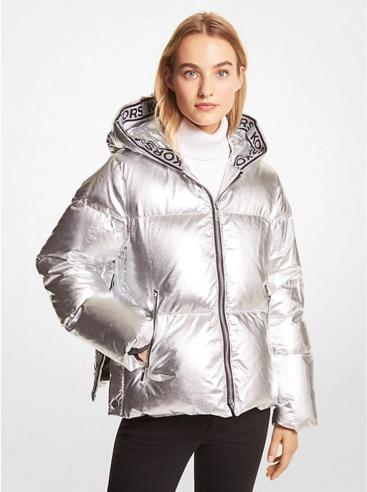 Metallic Ciré Logo Tape Puffer Jacket