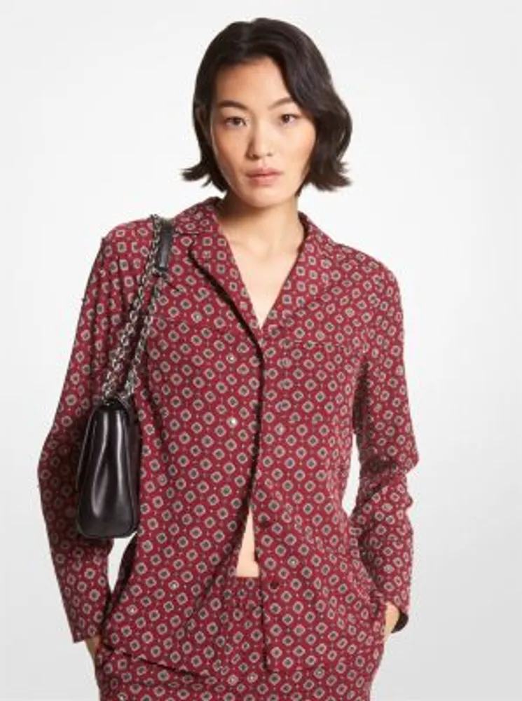 Studded Medallion Crushed Crepe Pajama Shirt