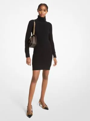 Ribbed Wool and Cashmere Blend Turtleneck Sweater Dress