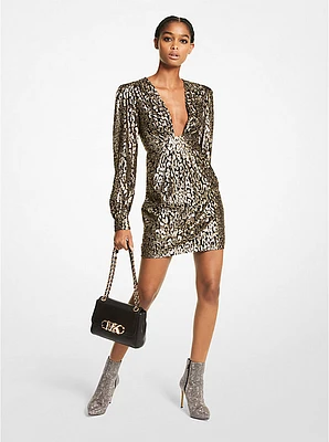 Metallic Leopard Clip Jacquard Dress