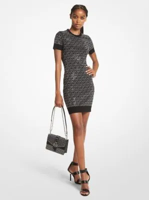 Studded Logo Stretch Viscose Mini Dress