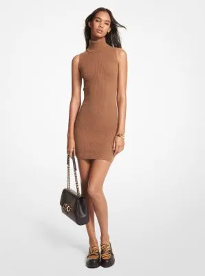 Ribbed Wool and Cashmere Blend Sleeveless Turtleneck Dress