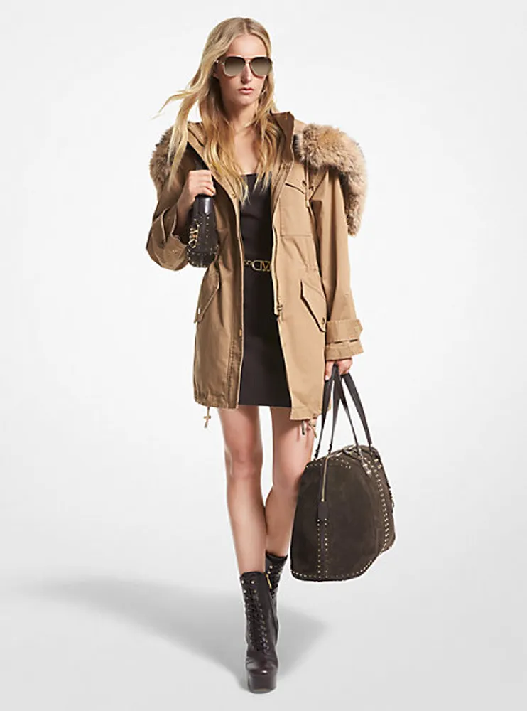 Faux Fur Trim Stretch Cotton Anorak