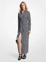 Striped Georgette Tie-Front Shirtdress