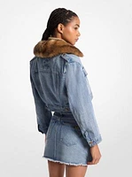 Faux Fur Trim Denim Cropped Jacket