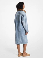 Faux Fur Trim Denim Oversized Coat