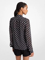 Polka Dot Georgette Tie-Neck Blouse