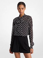 Polka Dot Georgette Tie-Neck Blouse