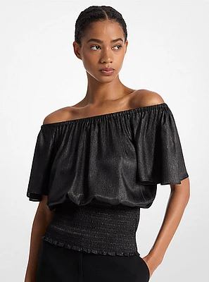 Crinkled Satin Off-The-Shoulder Top