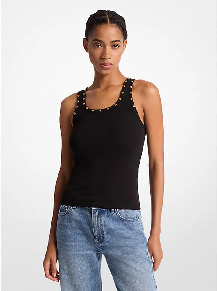 Studded Stretch Cotton Blend Tank Top