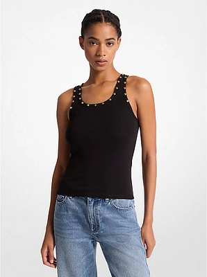 Studded Stretch Cotton Blend Tank Top