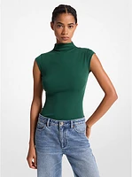 Stretch Cotton Blend Funnel-Neck Top